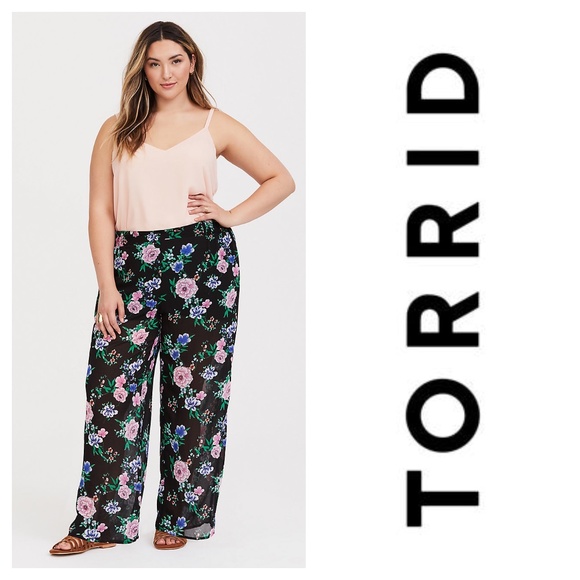 torrid Pants - Torrid Plus Size Black Floral Chiffon Pants